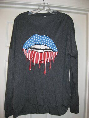 Women's USA Dripping Lips Medium Weight Long Sleeve Shirt - Size 2XL